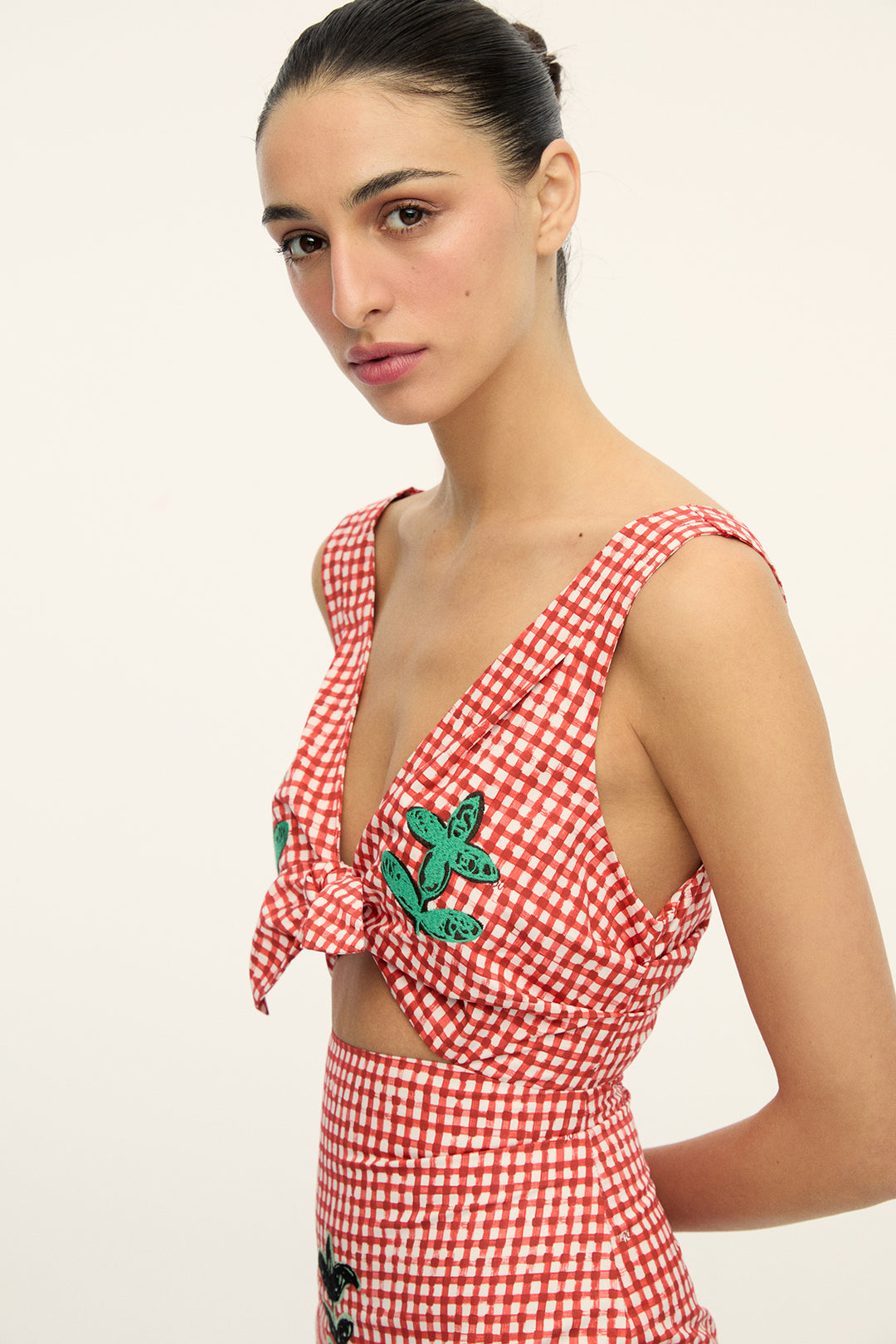 VALENCIA - SLEEVELESS MINI DRESS WITH EMBROIDERY - RED PLAID