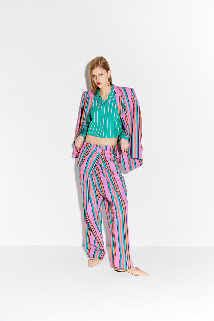 Moon - Striped Cotton Blazer Jacket