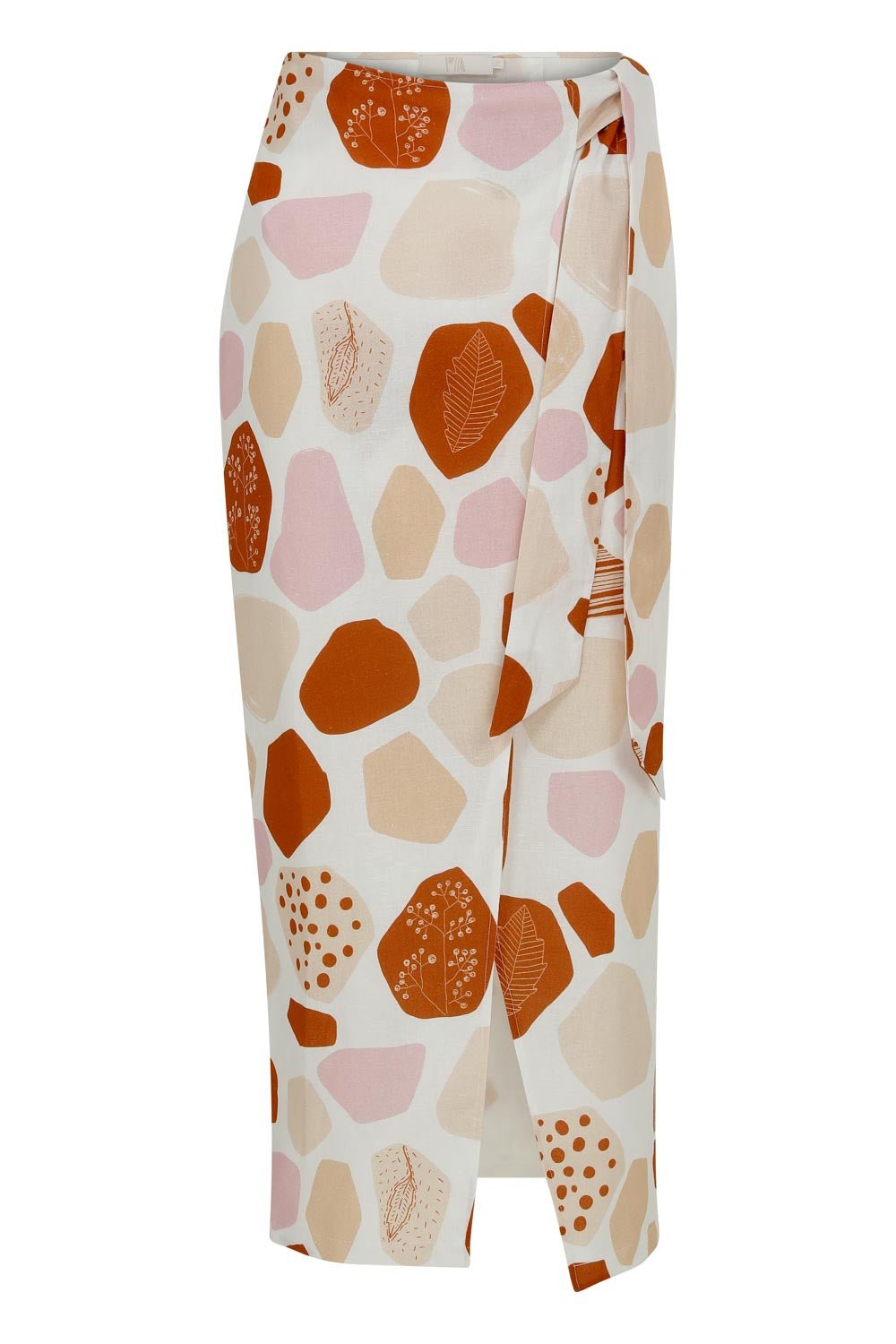 Olivia - Printed Linen Wrap Midi Skirt