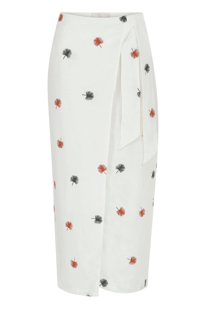 Vera - Vegan Embroidered Wrap Midi Skirt