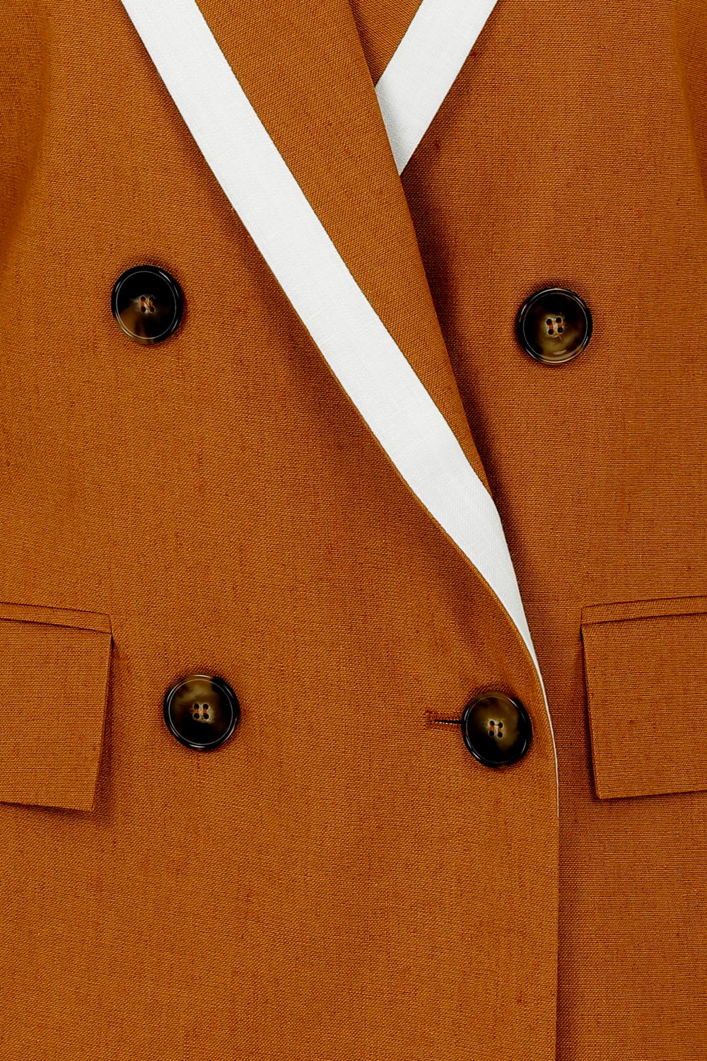 Lorenzo - Double Breasted Tipped Linen Blend Terracottatwill Blazer
