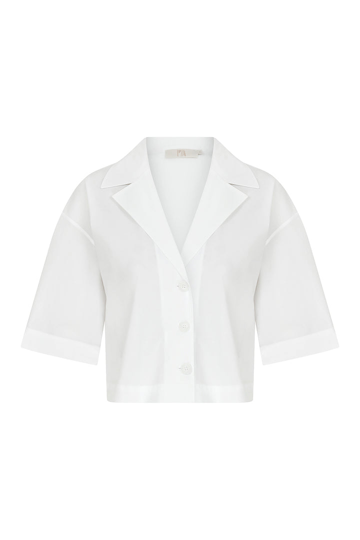 Baila - Cropped White Short Sleeve Shirt