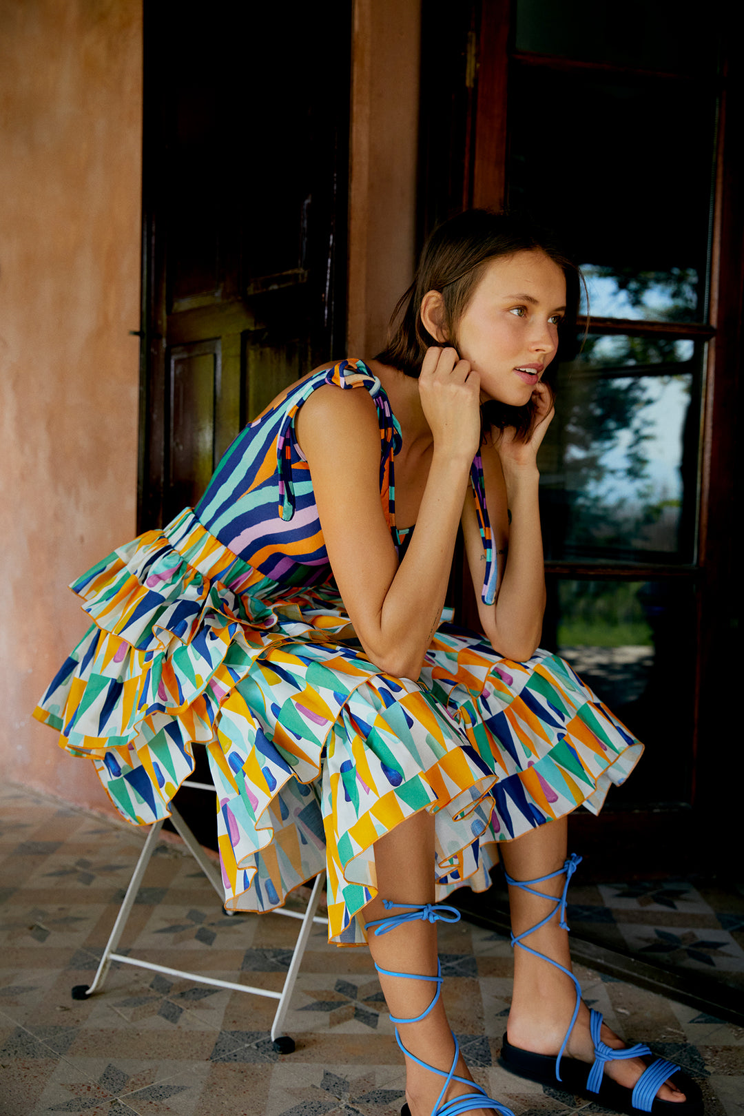 Fırfırella - Ruffled Tiered Patterned Maxi Skirt