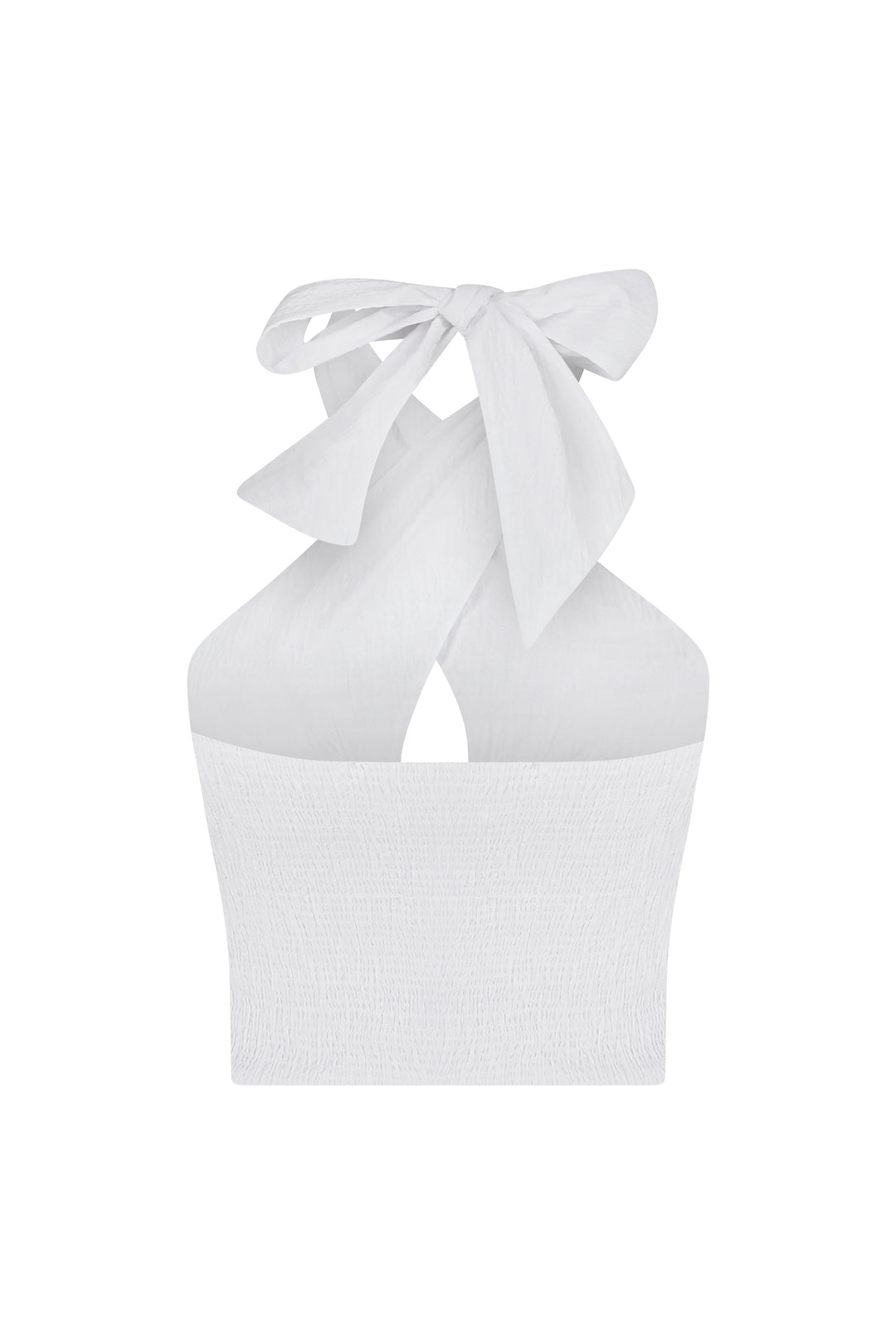 Cove - White Crinkled Bow Halter Crop Top