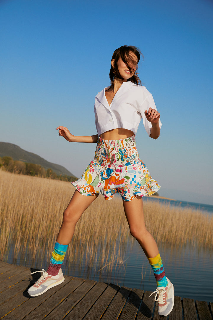 Kai - 'Lampshade' Elasticated Printed Mini Skirt