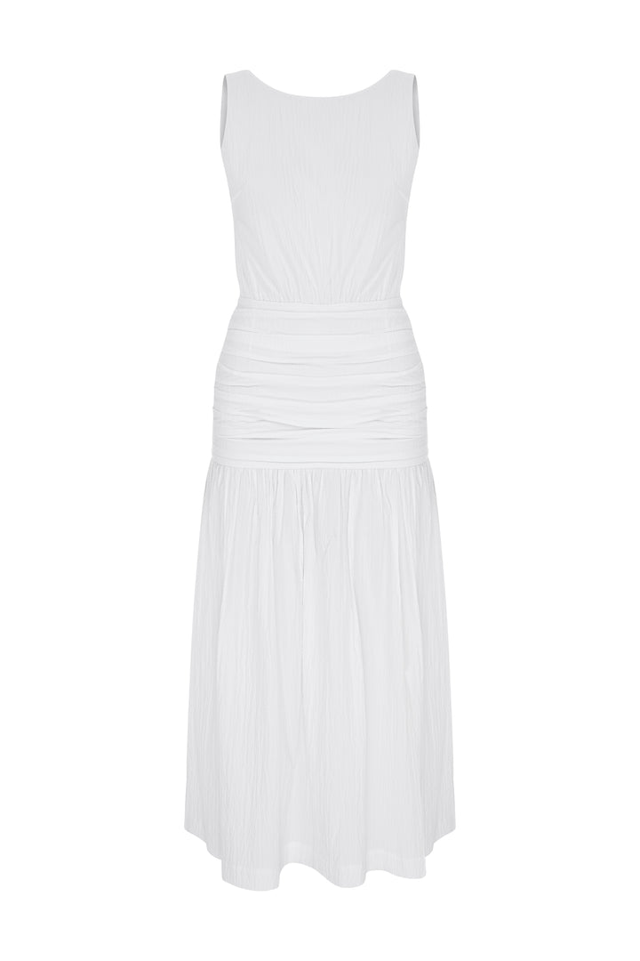 BRUNA - Sırtı Açık Midi Beyaz Elbise