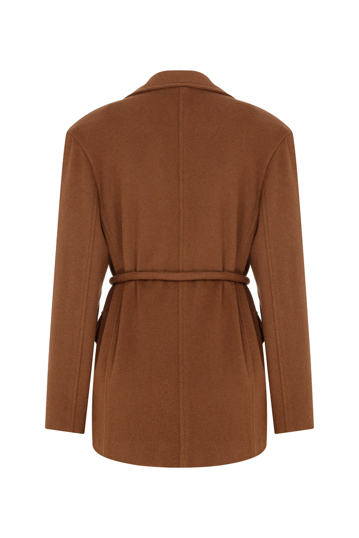 MAFALDA - OVERSIZED BELTED WOOL JACKET - CINNAMON