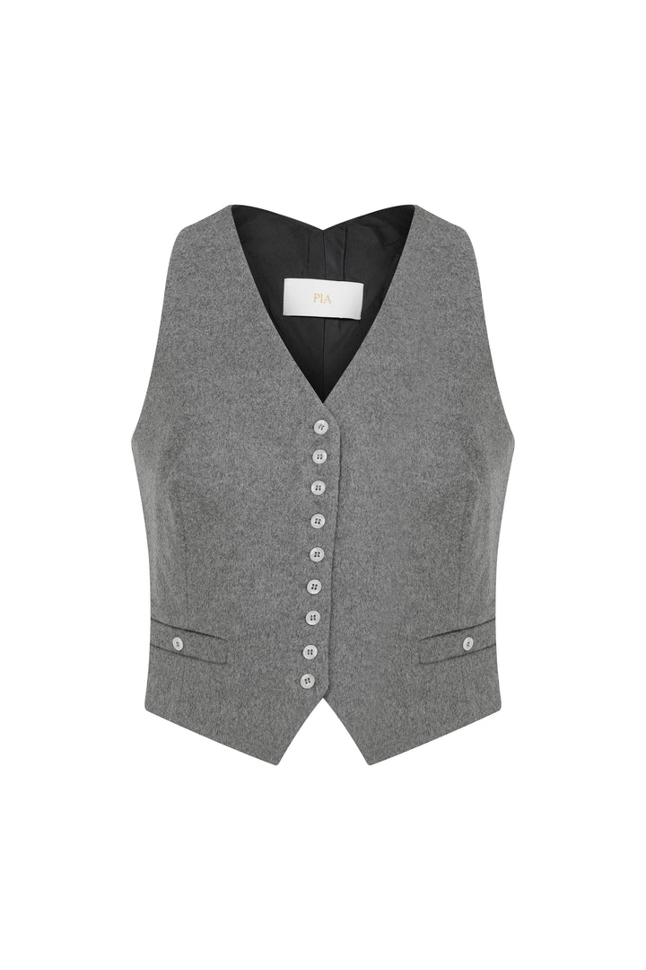 Boobie -  Grey Button Down Wool Blend Vest