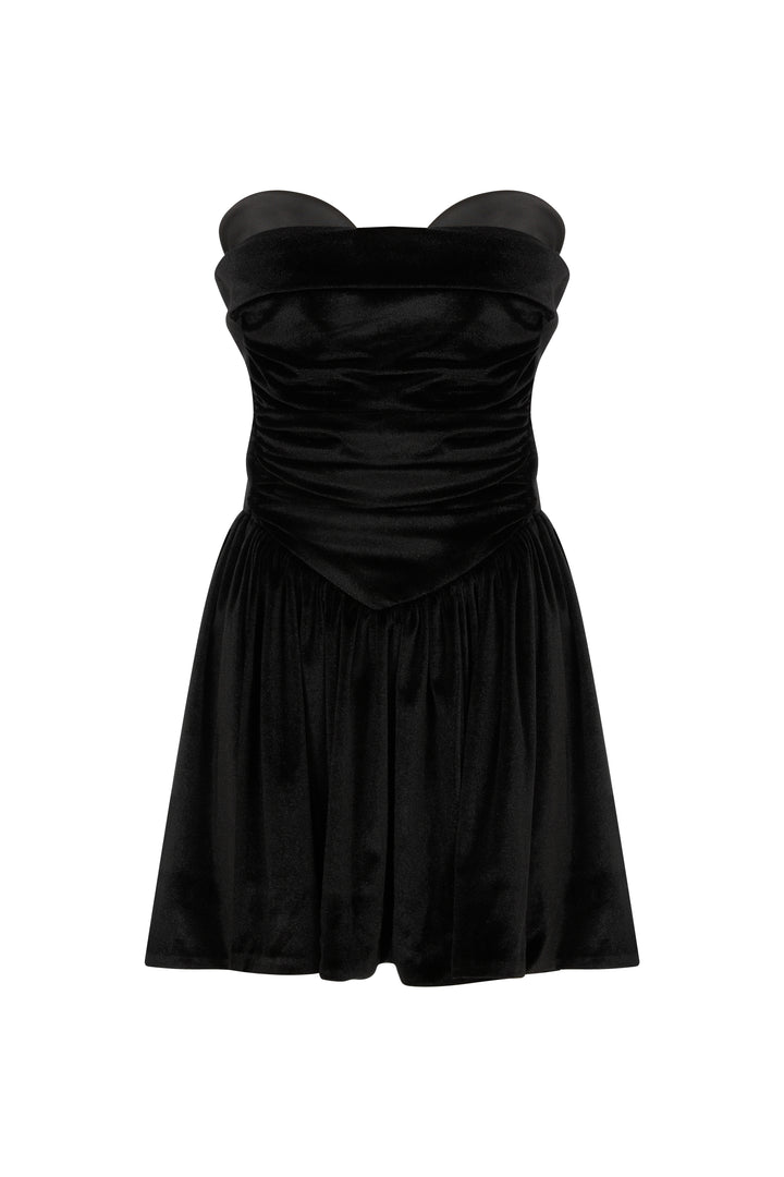 LEYLA - BLACK VELVET MINI STRAPLESS DRESS