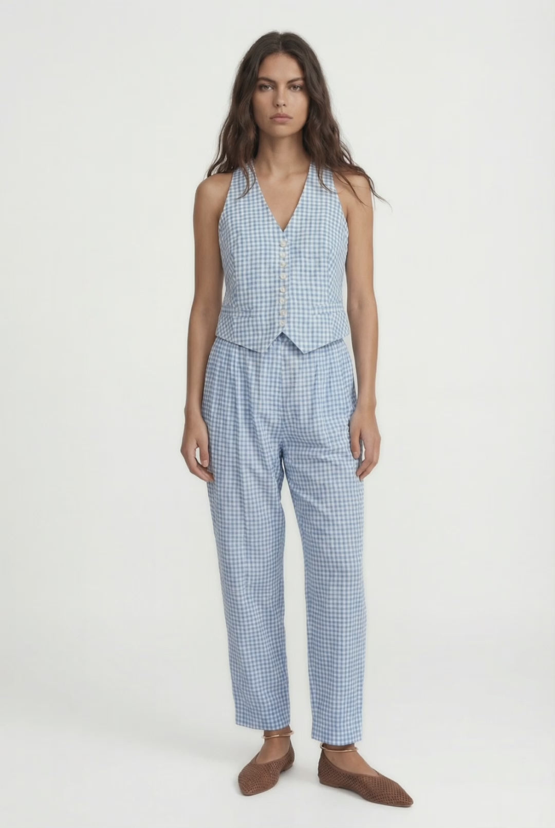 YAZZ - BLUE PLAID ANKLE LENGHT PANTS WITH SIDE POCKETS - BLUE PLAID