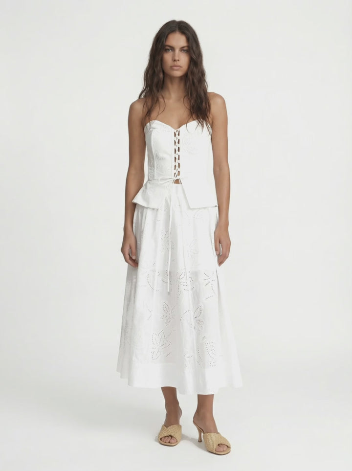 LACY BIANCO - ÇAPRAZ BAĞLAMALI KIRIK BEYAZ STRAPLEZ BÜSTİYER