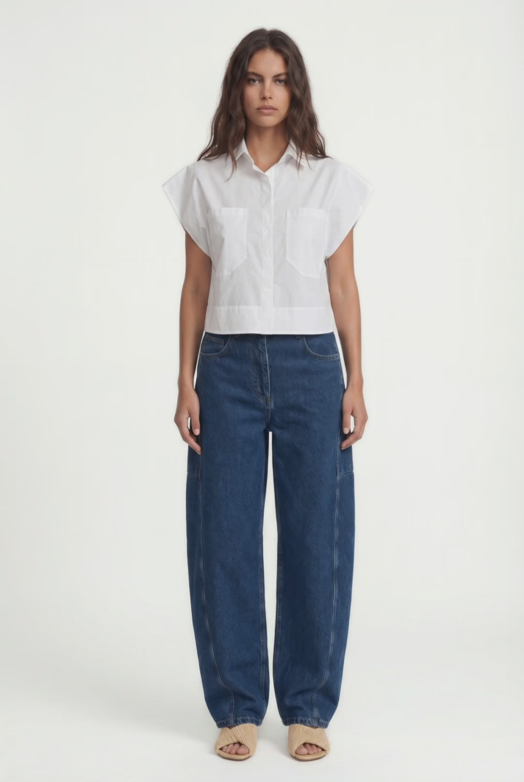 ENNA - CEPLİ KISA BEYAZ GÖMLEK