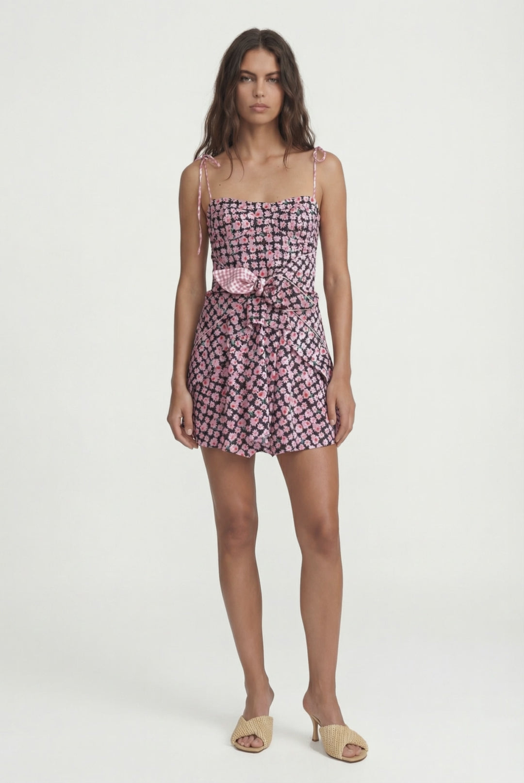 COAST - FLORAL PRINTED FRONT-TIE ASYMMETRIC SHORT DRESS - MODULAR BLOOM PINK